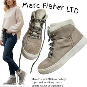 Marc Fisher LTD Summa high top sneaker Hiking boots Suede Faux Fur women's 6